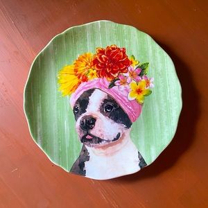Pier 1 Decorative Dog & Flowers Plate
